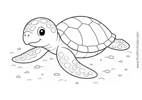 Sea Turtle Hatchling on Quiet Sand printable black-and-white coloring page