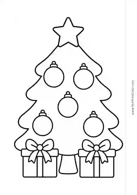 Simple Christmas Tree with Big Ornaments black-and-white printable coloring page
