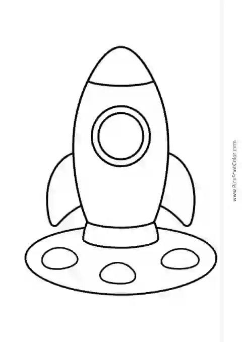 Simple Rounded Rocket on a Quiet Pad black-and-white printable coloring page