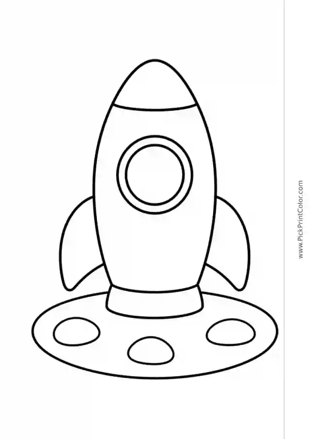 Simple Rounded Rocket on a Quiet Pad black-and-white printable coloring page