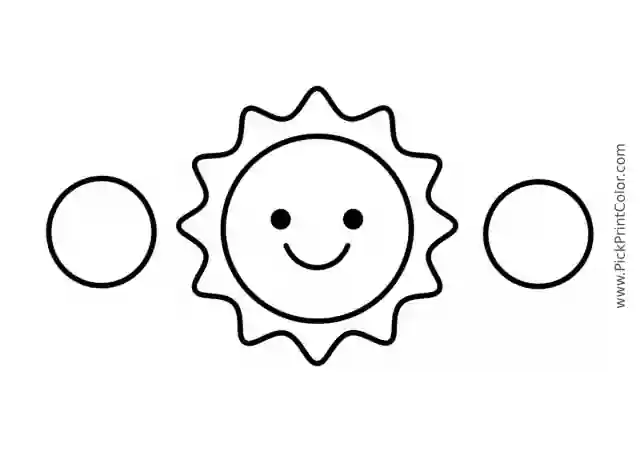 Smiling Sun with Two Big Planets black-and-white printable coloring page