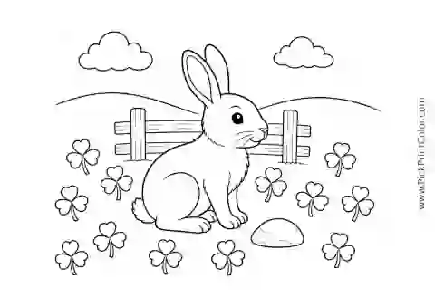Wild Rabbit in a Clover Meadow printable coloring page